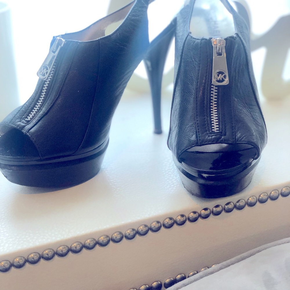 Michael Kors stacked peep toe black heel
